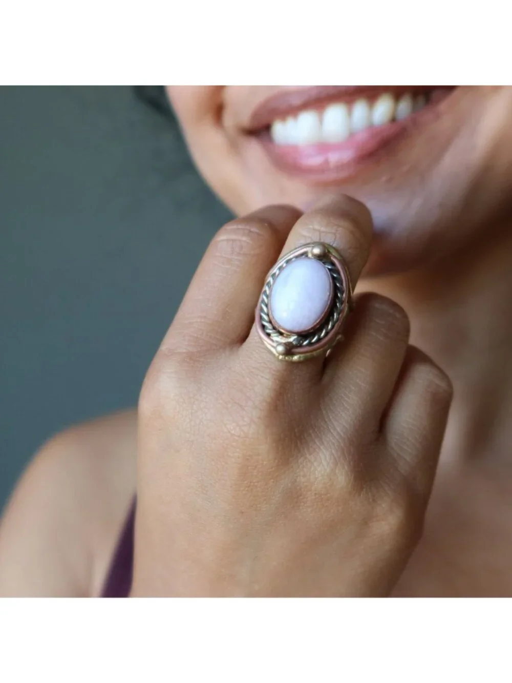Kunzite Ring Spiritual Pink Gemstone Gold Goddess Adjustable Size 4 to 10 Jewelr